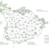 Karte des WestfalenTarifs mit Regionen und Städten. Das NRW Ticket VRR deckt viele Gebiete ab, wie auf der Karte des VRR-Tarifs zu sehen ist.
