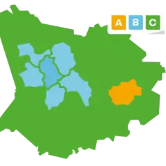 Vereinfachte Darstellung des VRR Streckennetzes mit farblich markierten Zonen.