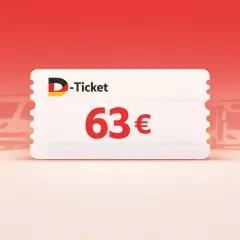 D-Ticket für 63€ mit Zug und Bus im Hintergrund.