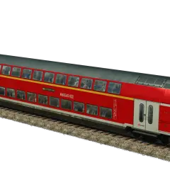 Roter Bombardier Doppelstockwagen der DB Regio mit Fahrgästen auf zwei Ebenen, bereit für die Fahrt nach Stuttgart Hbf.