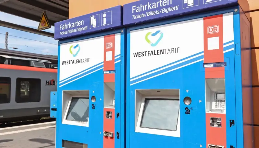 Zwei Fahrkartenautomaten am Bahnhof. Hier kann man ein 9 Uhr Tagesticket für 5 Personen kaufen.