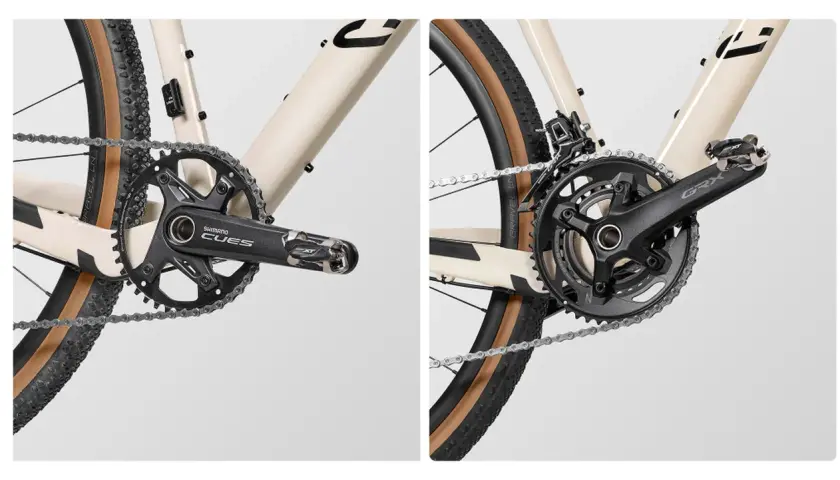 Zwei Fahrradschaltungen im Detail: Shimano CUES und GRX. Verschiedene Fahrrad schaltung typen für unterschiedliche Anforderungen.