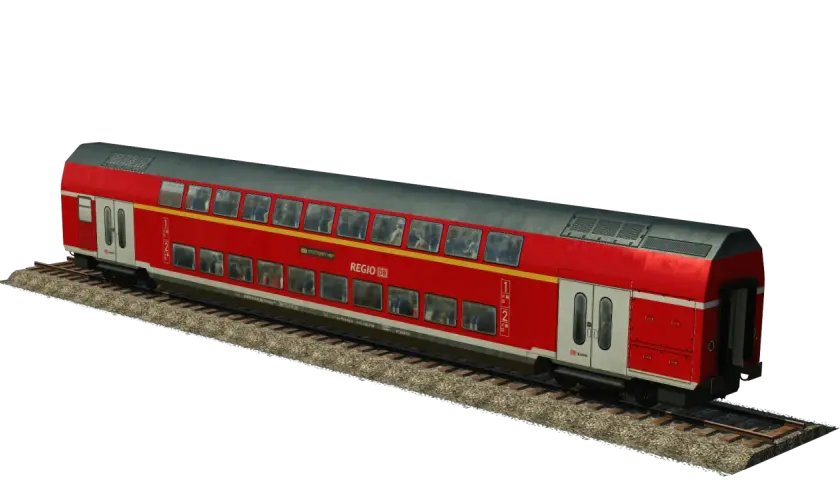 Roter Bombardier Doppelstockwagen der DB Regio mit Fahrgästen auf zwei Ebenen, bereit für die Fahrt nach Stuttgart Hbf.