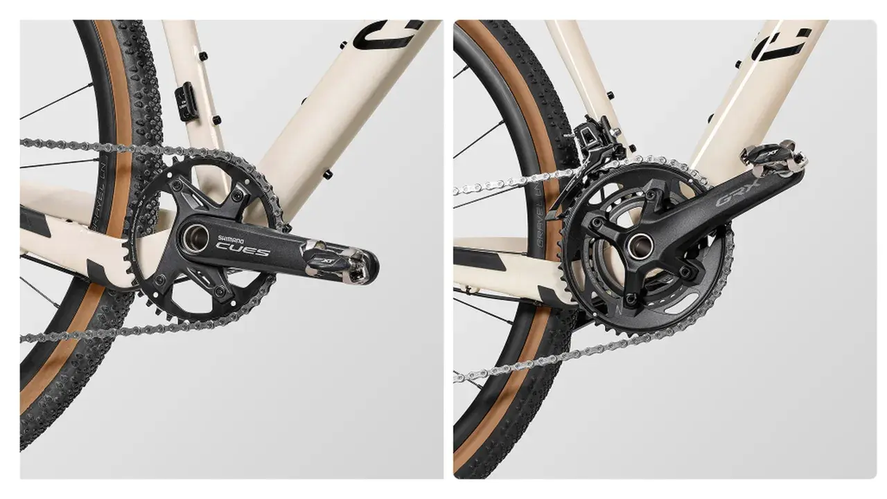 Zwei Fahrradschaltungen im Detail: Shimano CUES und GRX. Verschiedene Fahrrad schaltung typen für unterschiedliche Anforderungen.