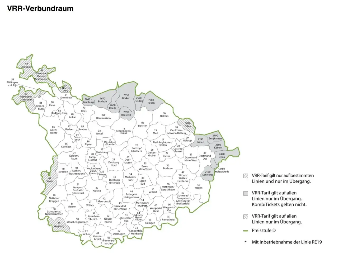 VRR-Verbundraum-Karte mit St&auml;dten. Ideal f&uuml;r das NRW Studententicket Mitnahme.