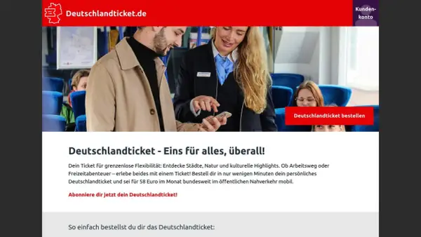 Ein Mann und eine Frau im Zug, die auf ein Smartphone schauen. Das Deutschlandticket ist ideal für das kinder Monatsticket.